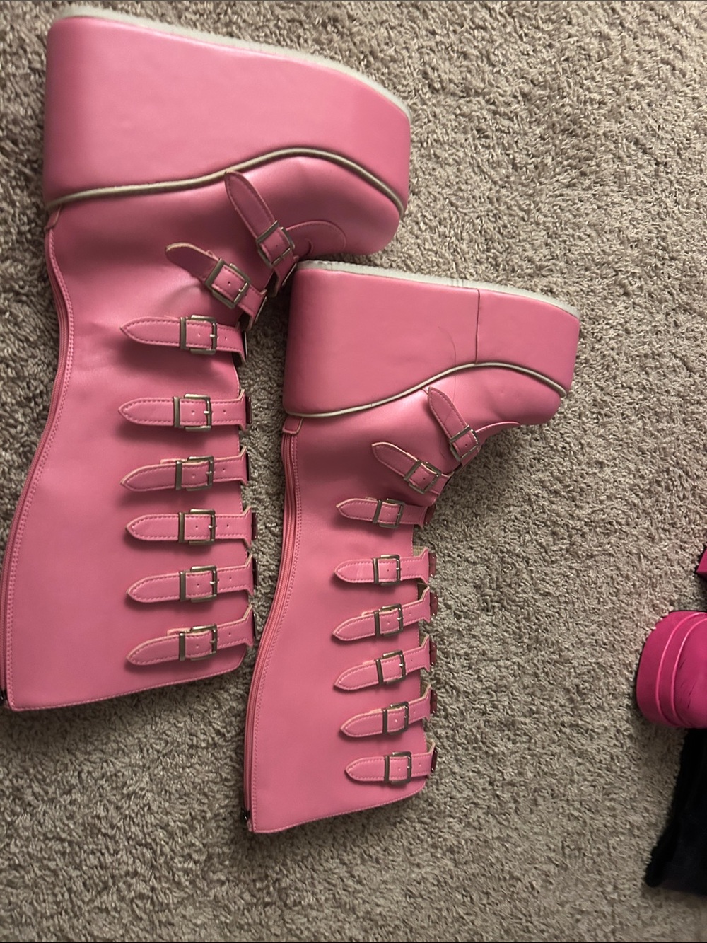 Women’s Pink Platform Buckle Boots